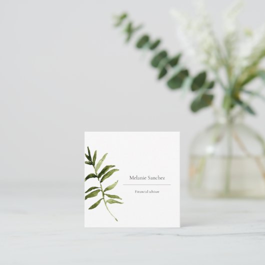 エレガントな緑の草木のシンプルな花の名刺 スクエア名刺 (スタンド正面)