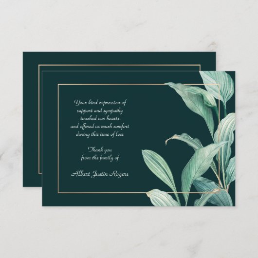 エレガントな緑の草木の悔やみや弔慰のサンキューカード 招待状 (正面/裏面)