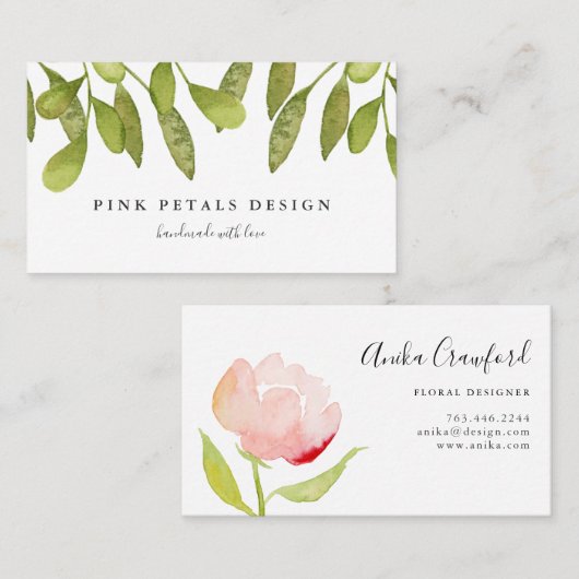 エレガントな緑の草木の花屋 名刺 (正面/裏面)