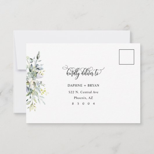 エレガントな緑の葉がアドレスバッカーと共に反応する 出欠カード (裏面)