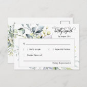 エレガントな緑の葉がアドレスバッカーと共に反応する 出欠カード (正面/裏面)