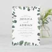 エレガントな緑の葉の枠線 現代のウェディング 招待状 (スタンド正面)
