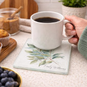 エレガントな緑の葉の水彩画、カスタムオーダー ガラスコースター