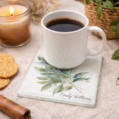 エレガントな緑の葉の水彩画、カスタムオーダー ガラスコースター