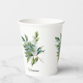 エレガントな緑の葉の水彩画、カスタムオーダー 紙コップ