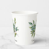 エレガントな緑の葉の水彩画、カスタム 紙コップ (右)