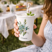 エレガントな緑の葉の水彩画、カスタム 紙コップ