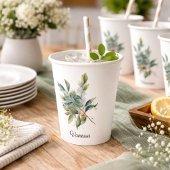 エレガントな緑の葉の水彩画、カスタム 紙コップ