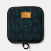 エレガントな緑の革、ダイヤモンド、モノグラム 鍋敷き (正面)