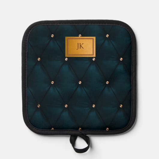 エレガントな緑の革、ダイヤモンド、モノグラム 鍋敷き (正面)