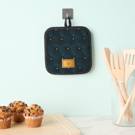 エレガントな緑の革、ダイヤモンド、モノグラム 鍋敷き (インサイチュ (吊り下げ))