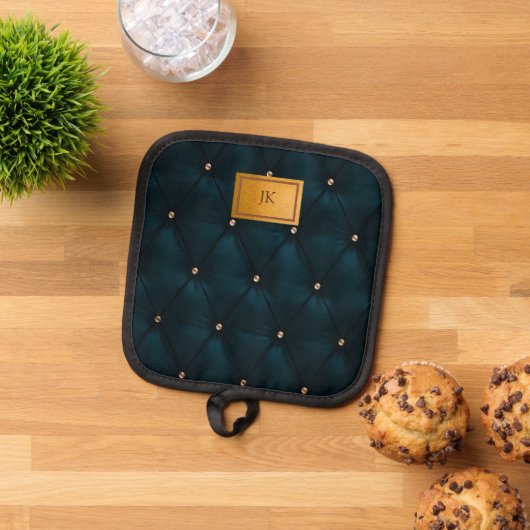 エレガントな緑の革、ダイヤモンド、モノグラム 鍋敷き (トップダウン)