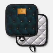 エレガントな緑の革、ダイヤモンド、モノグラム 鍋敷き (正面/裏面)