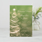 エレガントな緑及び金ゴールドのクリスマスのリハーサルの夕食 招待状 (スタンド正面)