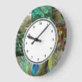 エレガントな緑及び青の孔雀の羽パターン ラージ壁時計 (傾斜)