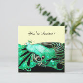 エレガントな緑、黒、金の孔雀 招待状 (スタンド正面)