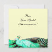 エレガントな緑、黒、金の孔雀 招待状 (裏面)