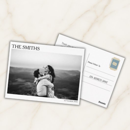 エレガントな編集スタイルの結婚式写真のお礼 ポストカード