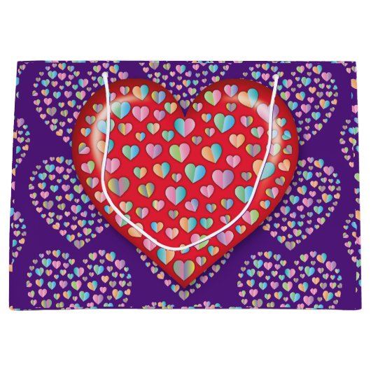 エレガントな編集可能なシンプルハートデザイン ラージペーパーバッグ (正面)