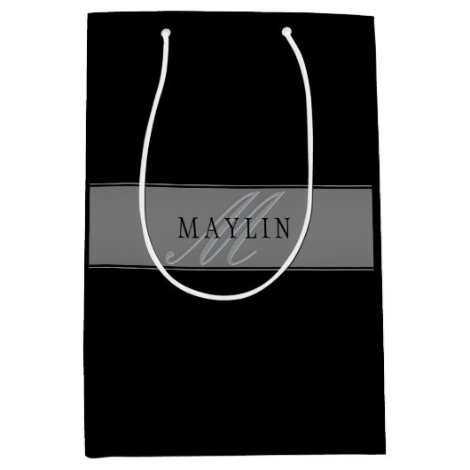 エレガントな編集可能なスクリプト ビジネス名/その他のテキスト ミディアムペーパーバッグ (正面)