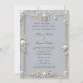 エレガントな編集可能なパステルブルーのダイヤモンドとパール 招待状 (正面)