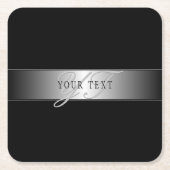 エレガントな編集可能なモノグラムスクリプトライティング | ブラック スクエアペーパーコースター (正面)
