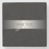 エレガントな編集可能なモノグラムスクリプトライティング | ブラック ストーンコースター (正面)