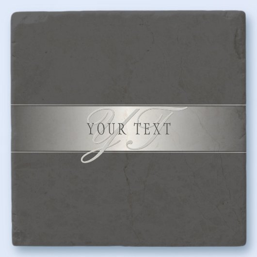 エレガントな編集可能なモノグラムスクリプトライティング | ブラック ストーンコースター