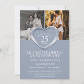 エレガントな縦型シルバー 25周年記念日 招待状 (正面)