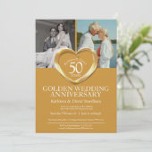 エレガントな縦型 ゴールデン50周年結婚記念日 招待状 (スタンド正面)