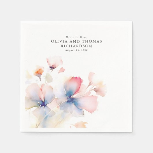 エレガントな繊細な水彩の花 スタンダードカクテルナプキン (正面)