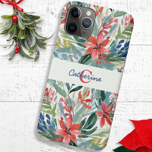 エレガントな美しい赤いポインセチアの花のモノグラム Case-Mate iPhoneケース