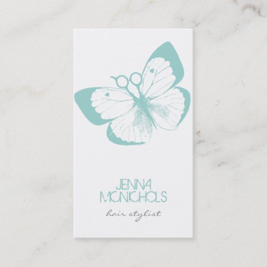 エレガントな美容師の蝶青くシンプルなかわいらしい 名刺 (正面)