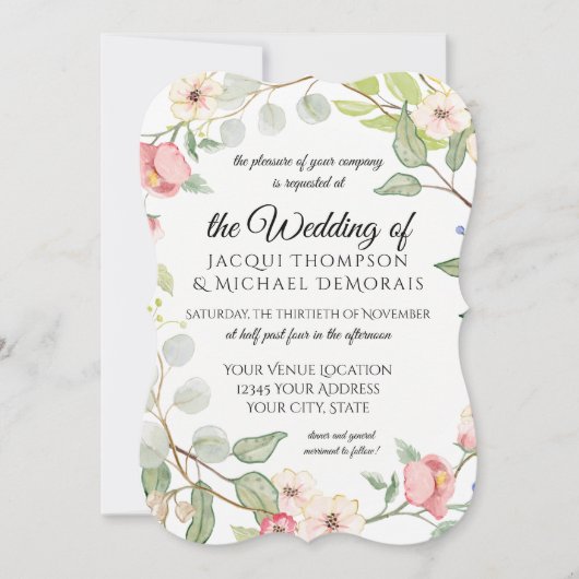 エレガントな群葉の銀製賢人の水彩画の野生のバラ 招待状 (正面)