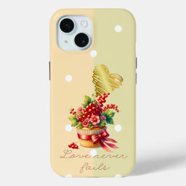 エレガントな聖書ドットベリーの花のカップケーキハート iPhone 15ケース