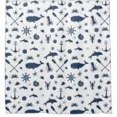 エレガントな航海のな海軍および白いクジラのDolpinのカニ シャワーカーテン (正面)