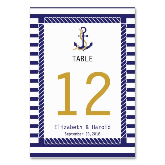 エレガントな航海をテーマにした結婚式 ネイビーストライプ テーブルナンバー (裏面)