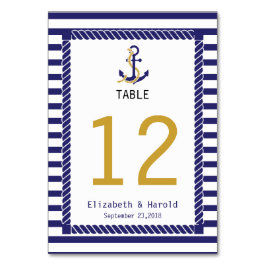 エレガントな航海をテーマにした結婚式 ネイビーストライプ テーブルナンバー