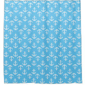 エレガントな航海用アンカー柄の淡いブルー シャワーカーテン (正面)
