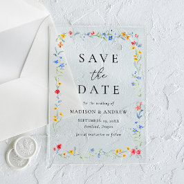 エレガントな色とりどりの野の花の結婚式Save the Date アクリル招待状