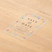 エレガントな色とりどりの野の花の結婚式Save the Date アクリル招待状 (レイダウン)