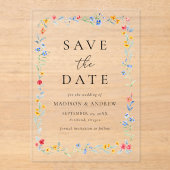 エレガントな色とりどりの野の花の結婚式Save the Date アクリル招待状 (正面)