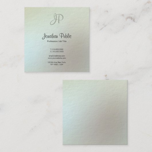 エレガントな色のモダンなモノグラムの原稿の贅沢 スクエア名刺 (正面/裏面)