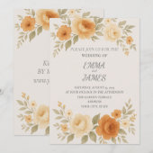 エレガントな芍薬とローズの水彩画 ウェディング招待状 招待状 (正面/裏面)