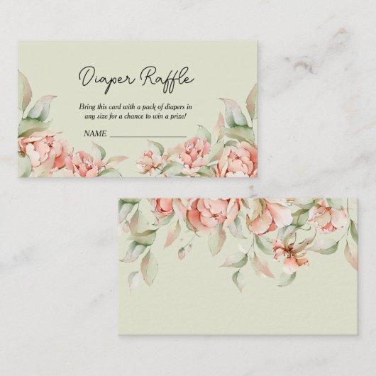 エレガントな芍薬のグリーンのベイビーシャワーディーパーラッフル エンクロージャーカード (正面/裏面)