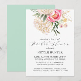 エレガントな芍薬のゴールド フラワーズ VIRTUAL ブライダル シャワー 招待状