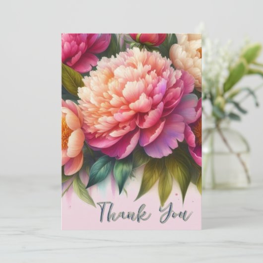 エレガントな芍薬のピンクの花の贈り物 サンキューカード (スタンド正面)