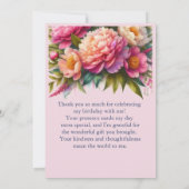 エレガントな芍薬のピンクの花の贈り物 サンキューカード (裏面)