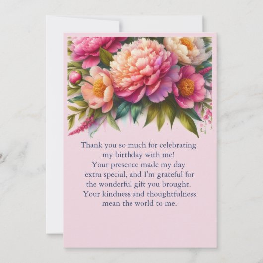 エレガントな芍薬のピンクの花の贈り物 サンキューカード (裏面)