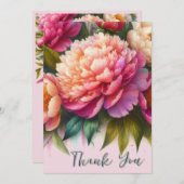 エレガントな芍薬のピンクの花の贈り物 サンキューカード (正面/裏面)